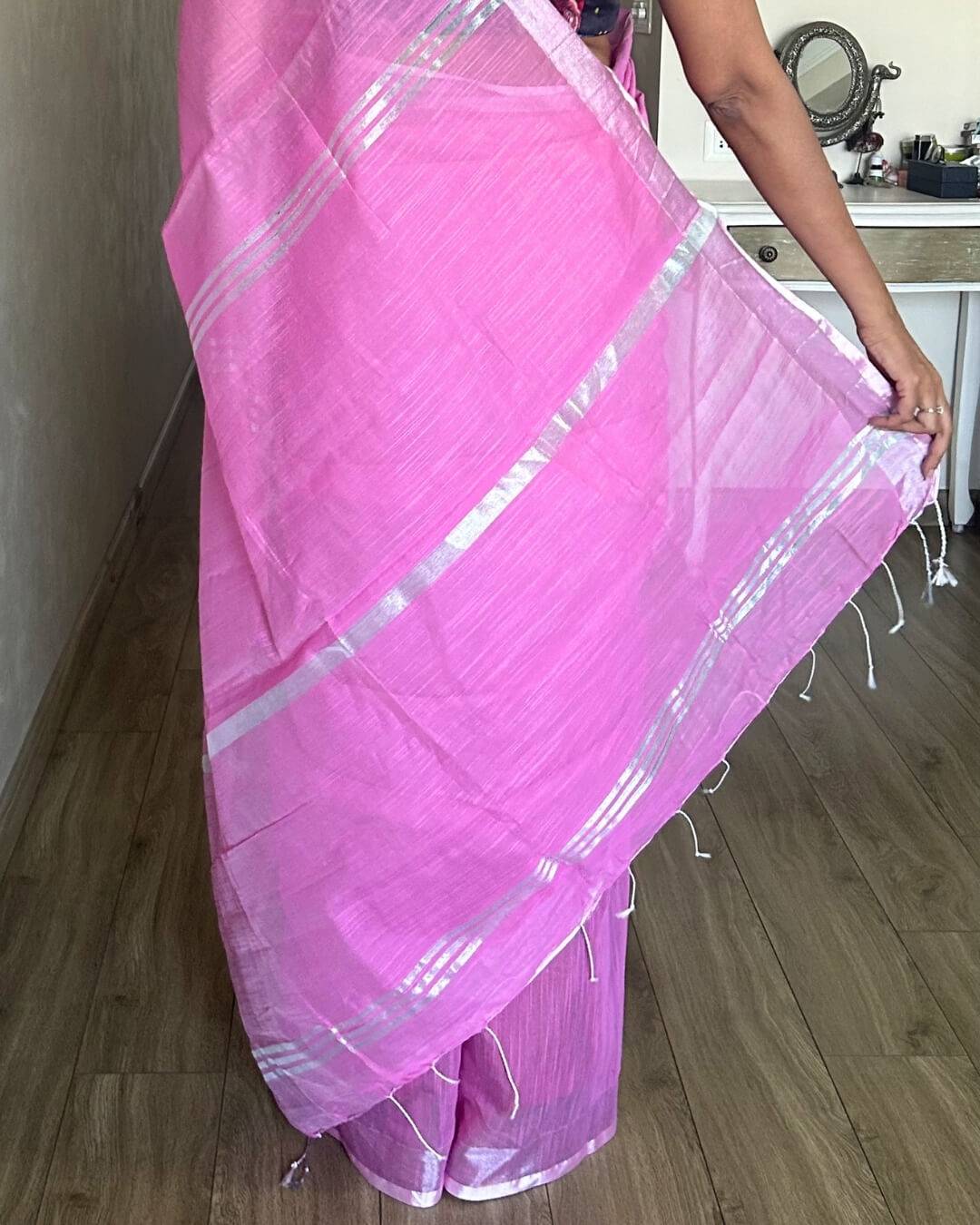 Roselle Pink Cotton Saree