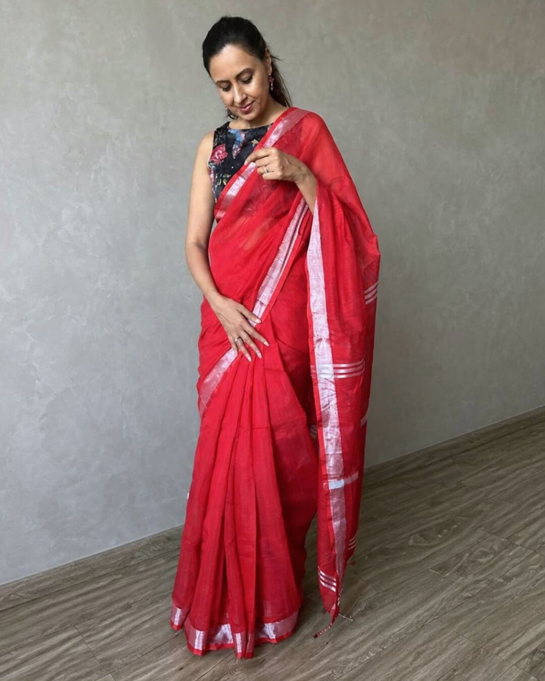 Tarini Red Cotton Saree
