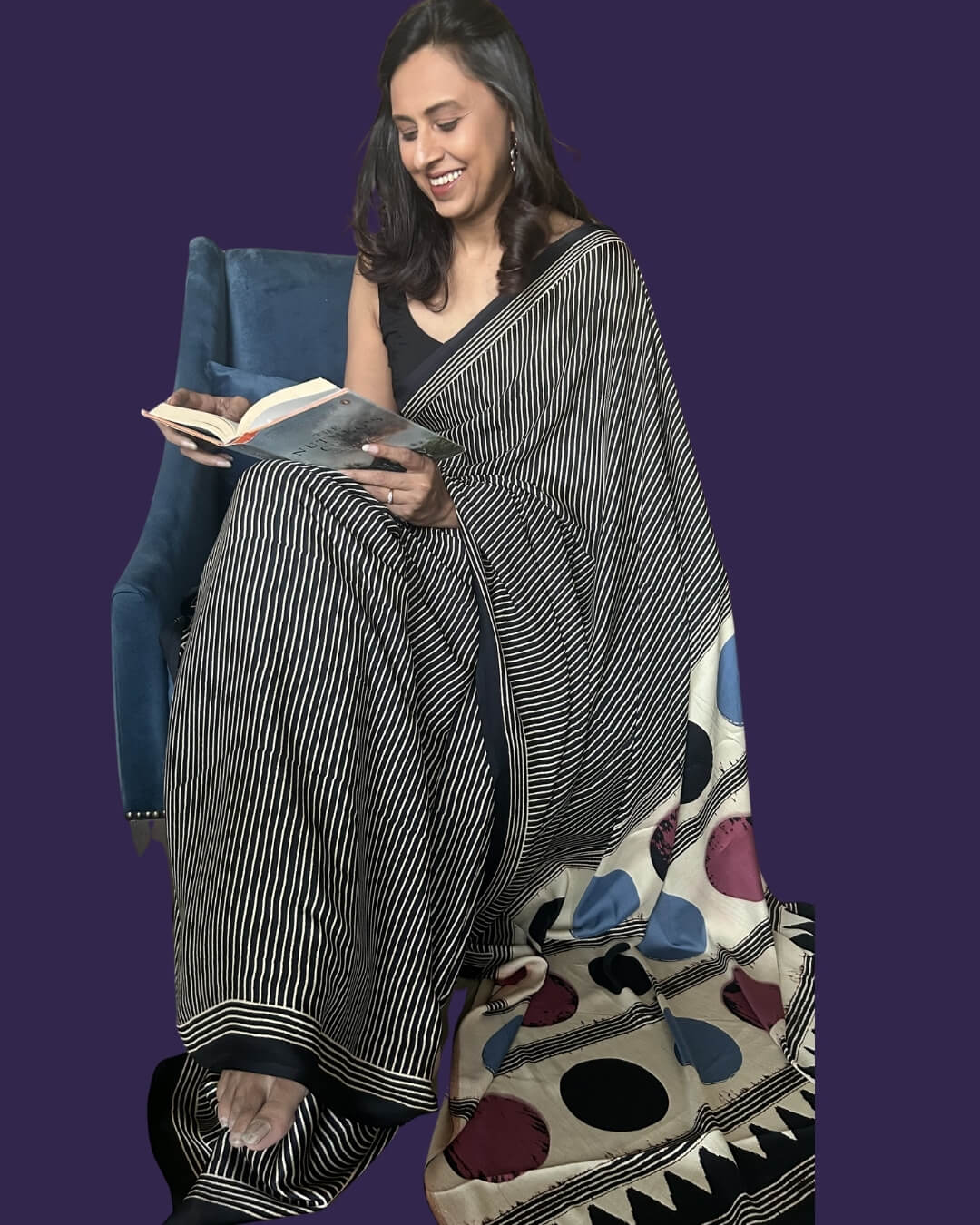 Black Ajrakh Modal Saree
