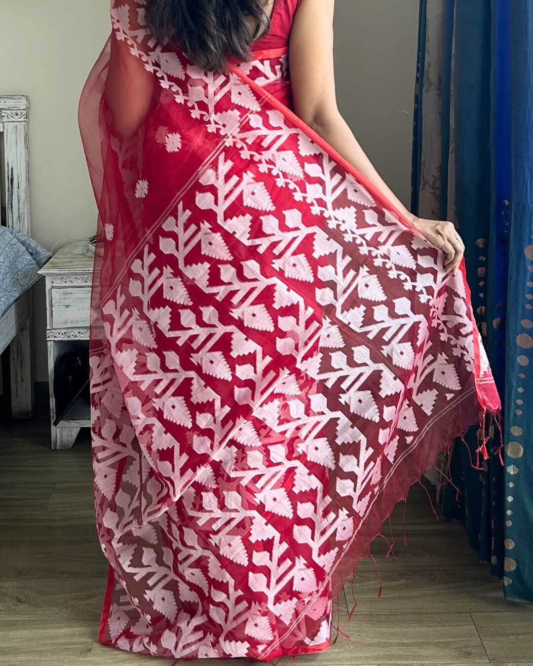 Shiuli Red Jamdani Cotton Saree