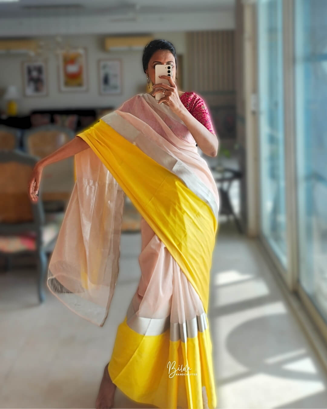 Elara Blush Pink Chanderi Silk Saree