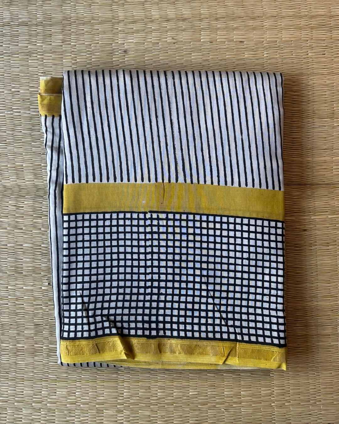 B&W Check with yellow Chanderi Cotton Saree