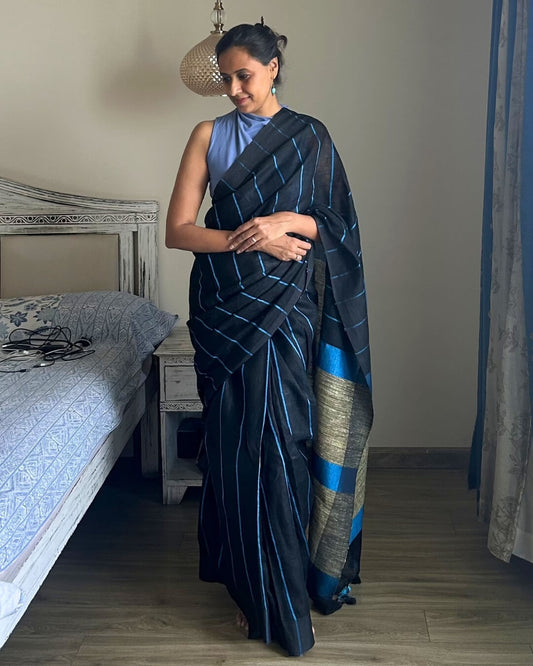 Celine Turquoise Black Stripped Linen