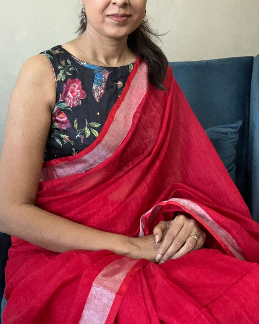 Tarini Red Cotton Saree