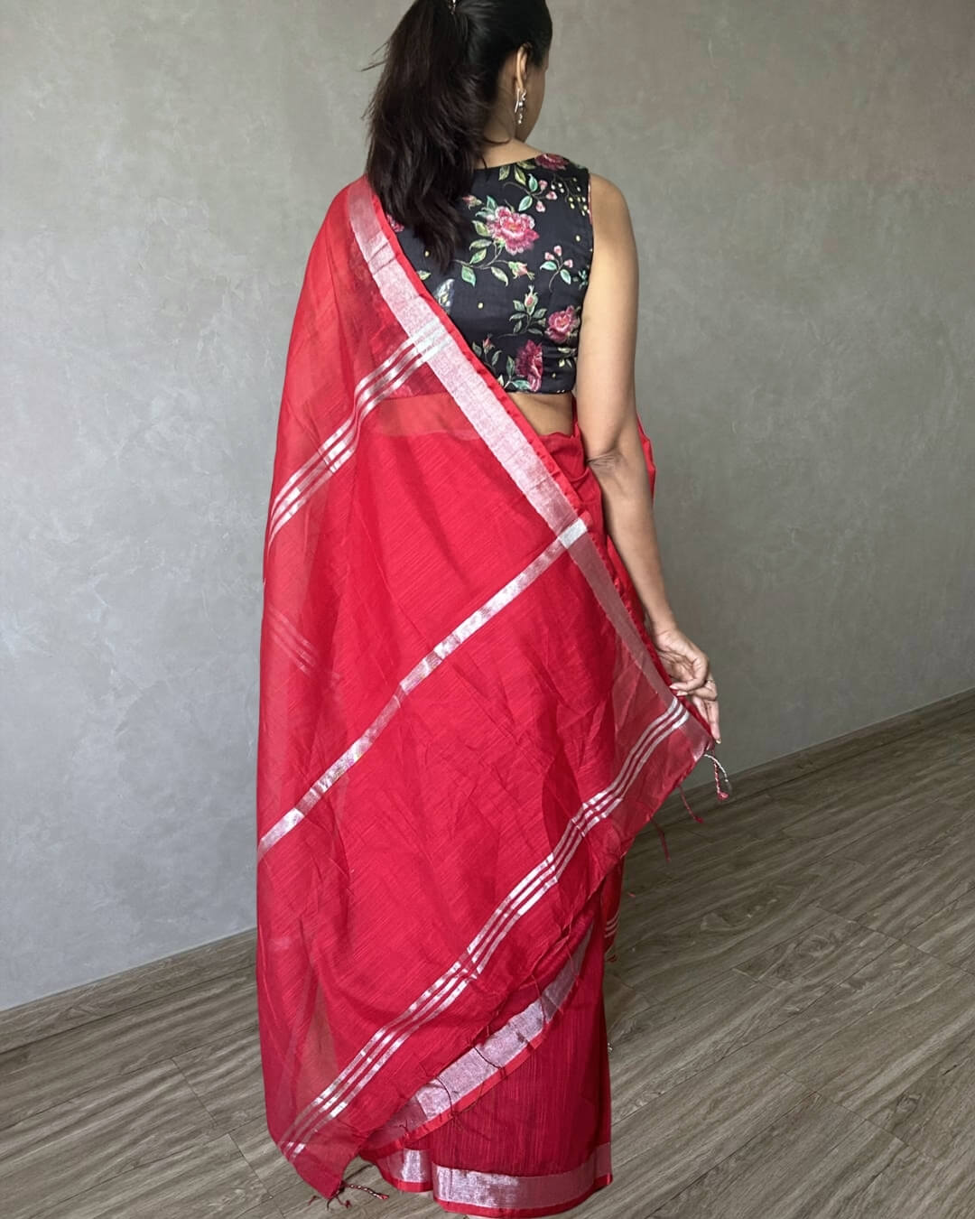 Tarini Red Cotton Saree