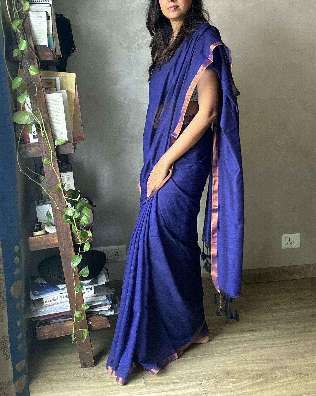 Shyama Blue Mulmul Saree