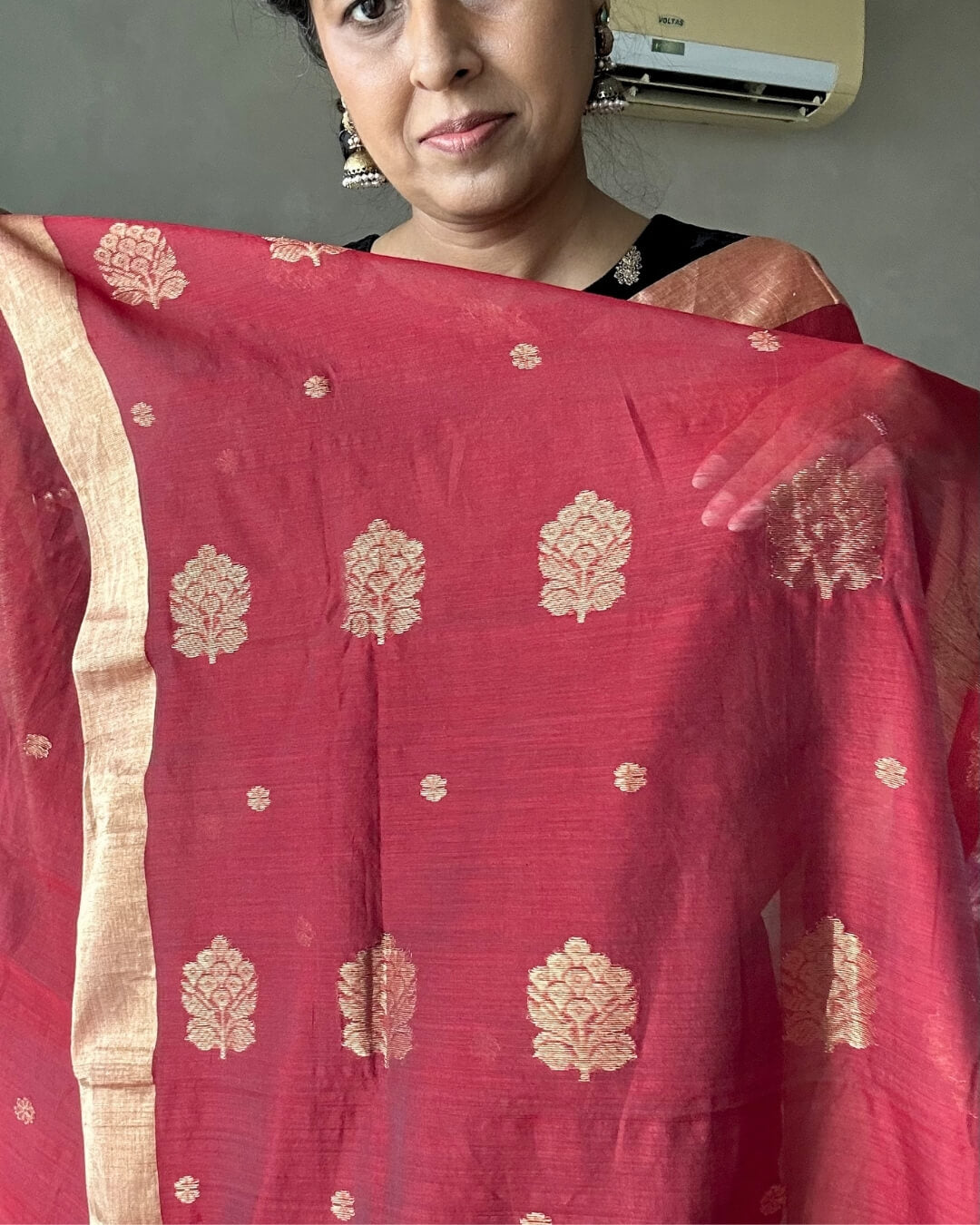 Mrinalini Red Cotton silk Chanderi