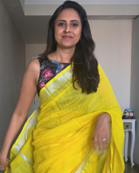 Mimosa Yellow Cotton Saree