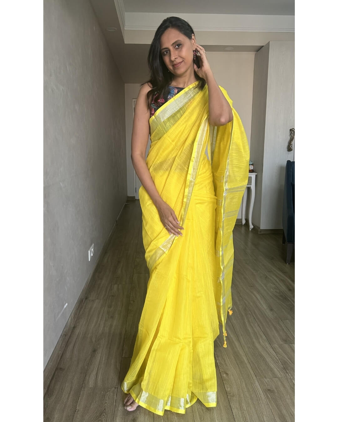 Mimosa Yellow Cotton Saree