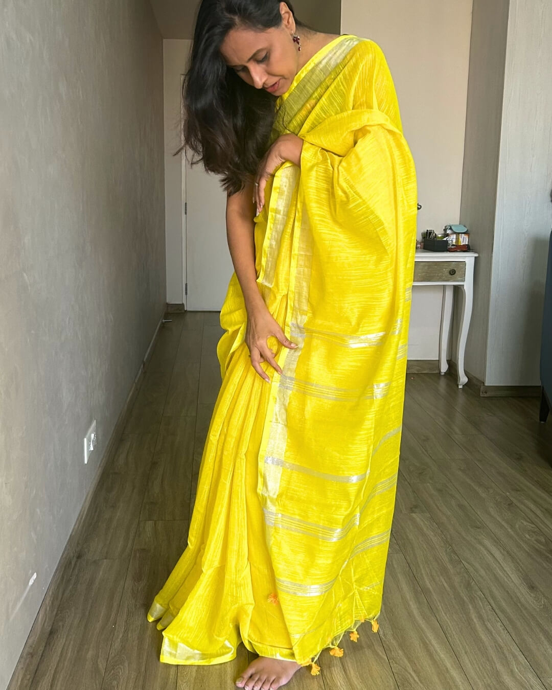 Mimosa Yellow Cotton Saree