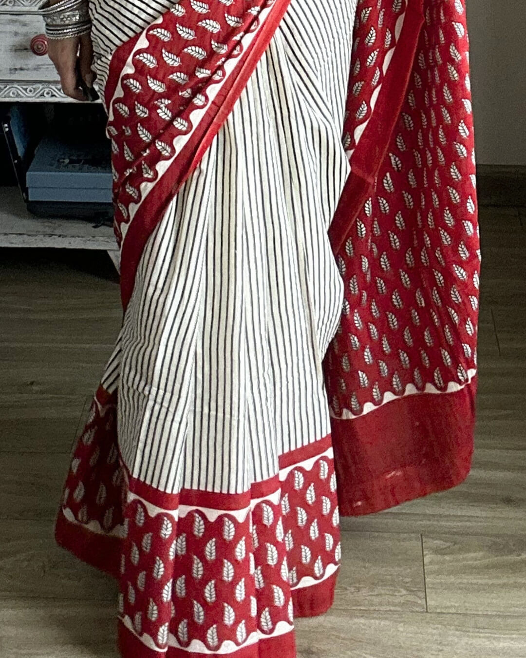 Kumkum Block Printed Mulmul Saree