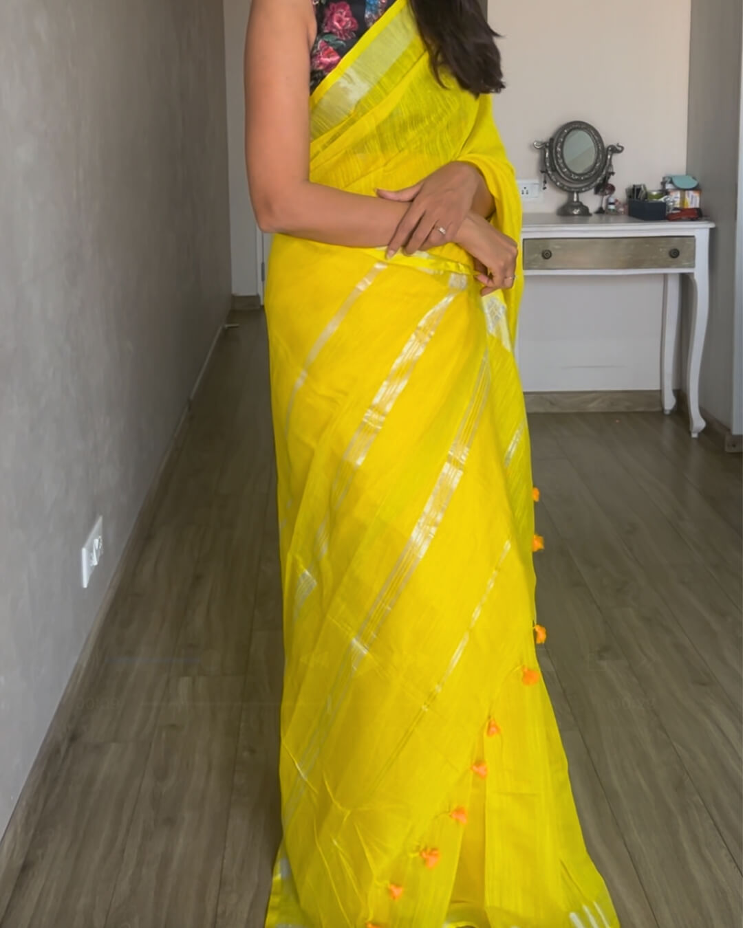 Mimosa Yellow Cotton Saree
