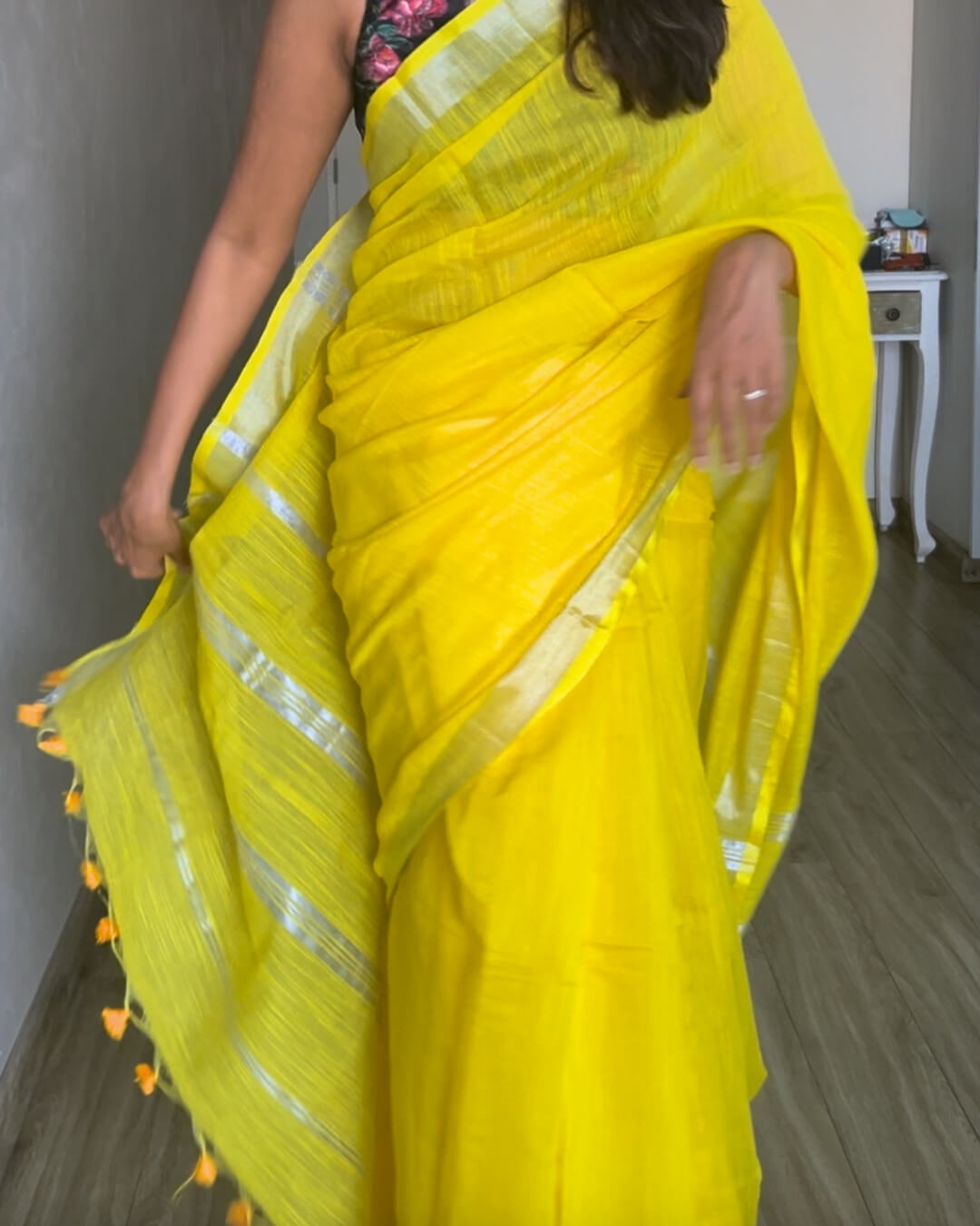 Mimosa Yellow Cotton Saree
