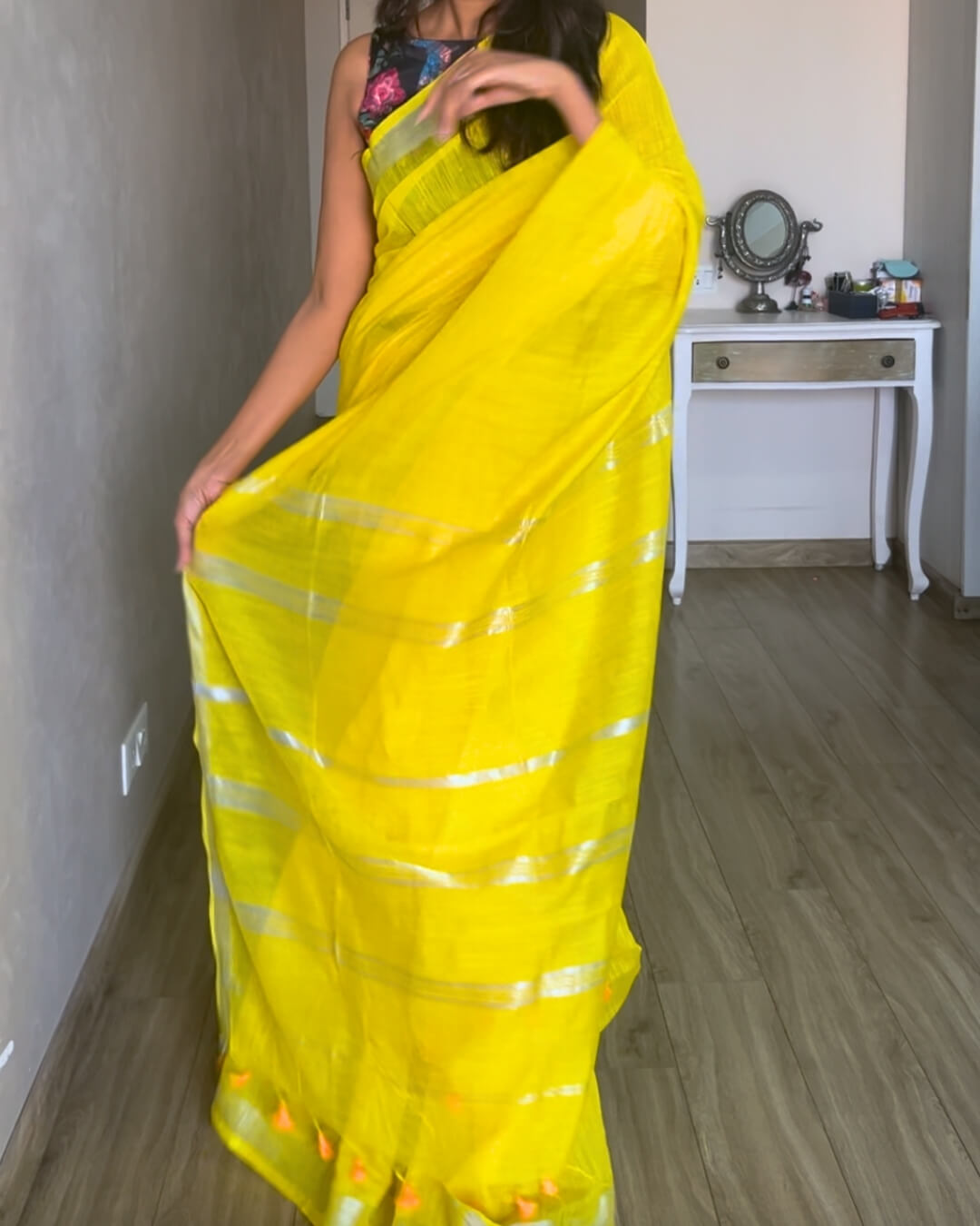 Mimosa Yellow Cotton Saree
