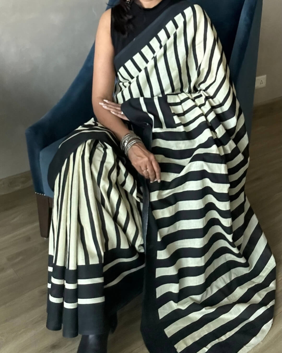 Kohl Black & Red Mulmul saree