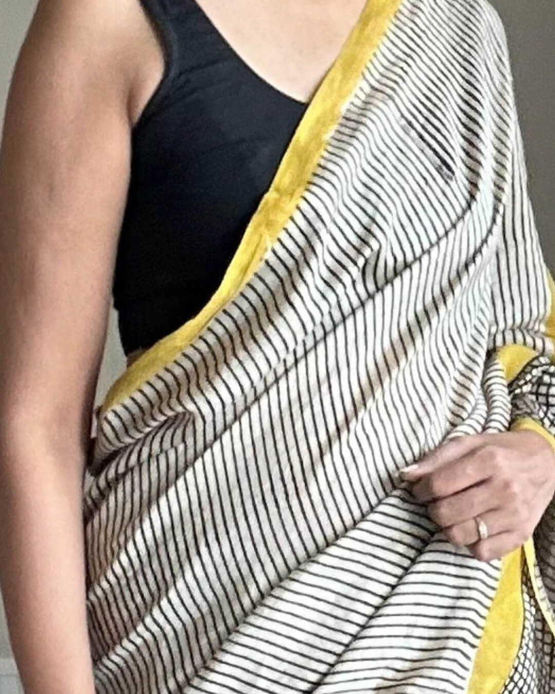 B&W Check with yellow Chanderi Cotton Saree