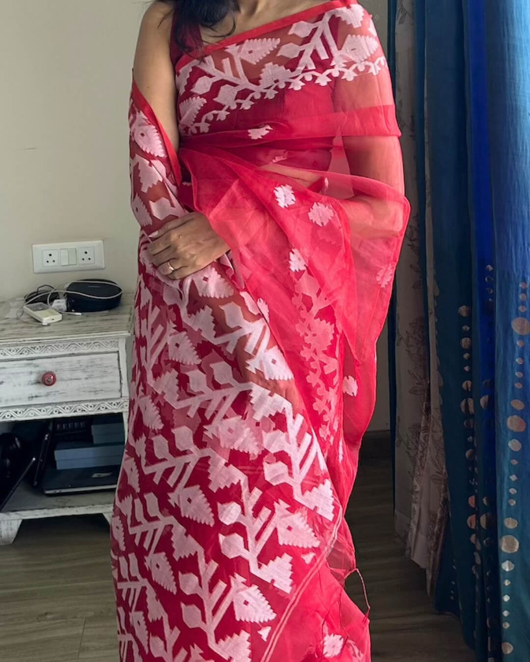 Shiuli Red Jamdani Cotton Saree