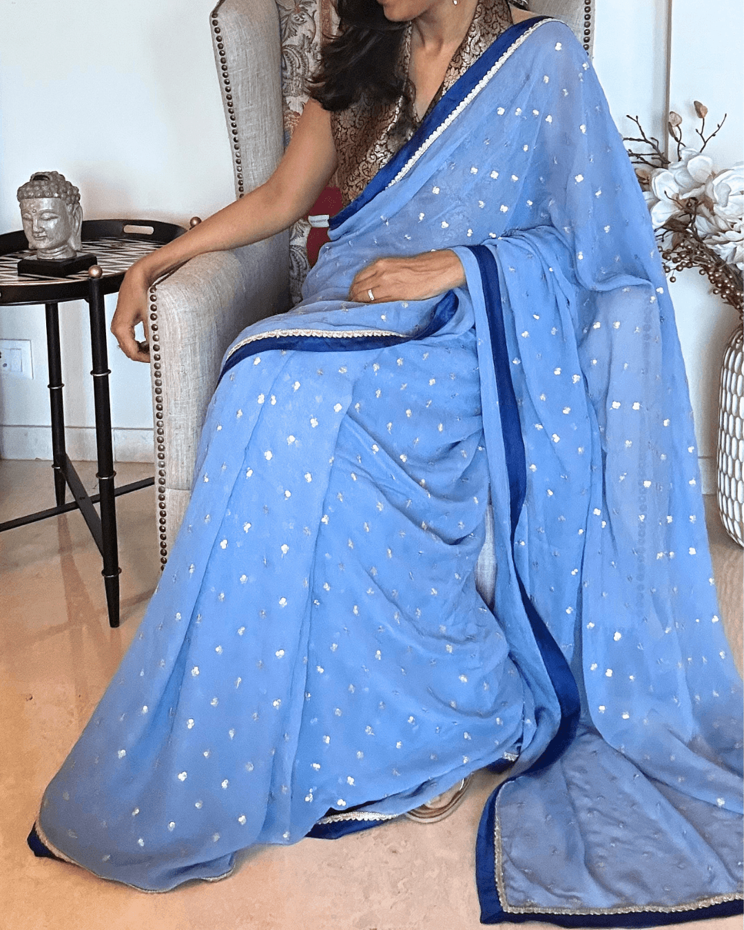 "Jhilmil" Powder Blue Georgette Saree