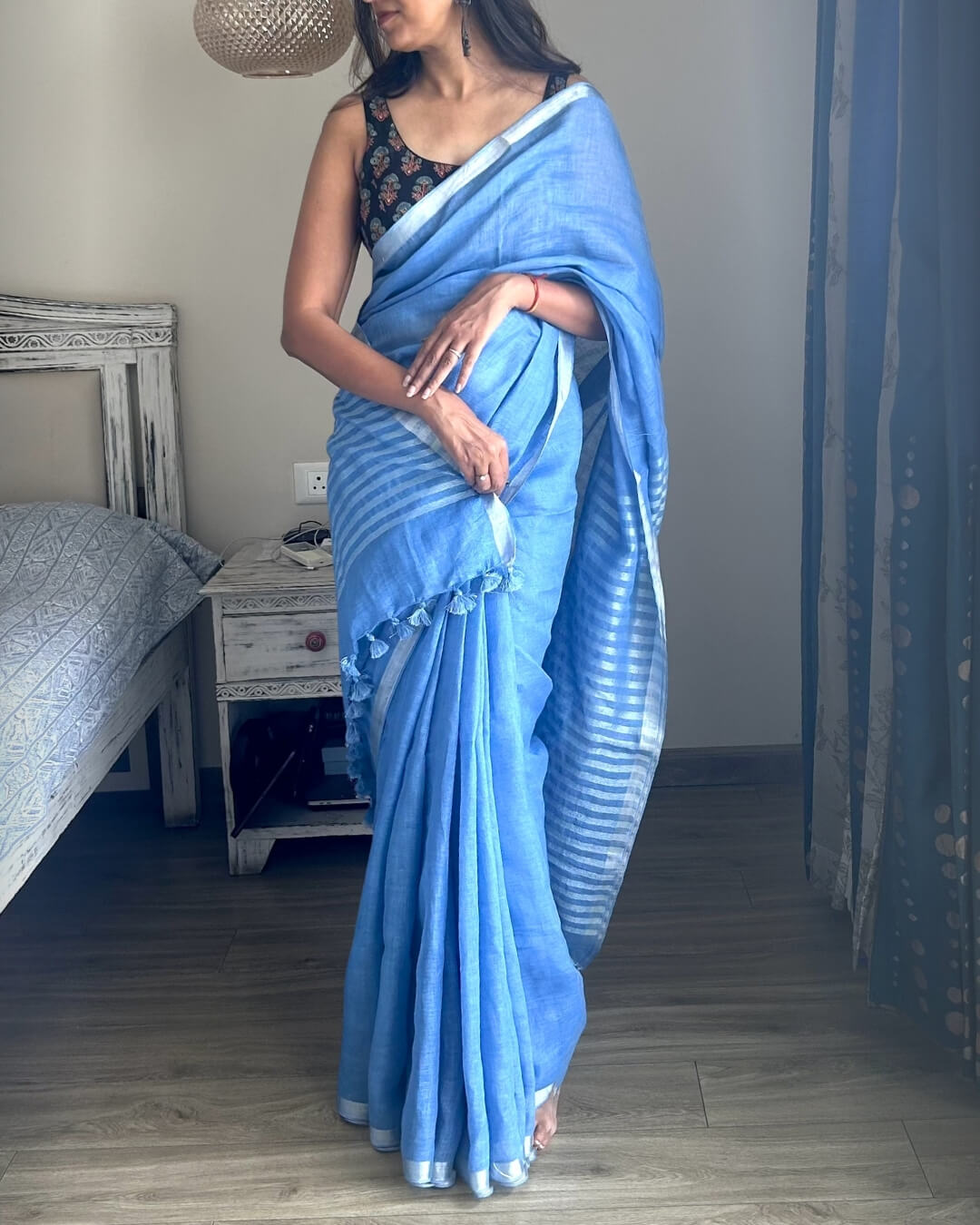 Rhea Sky Blue Linen Saree