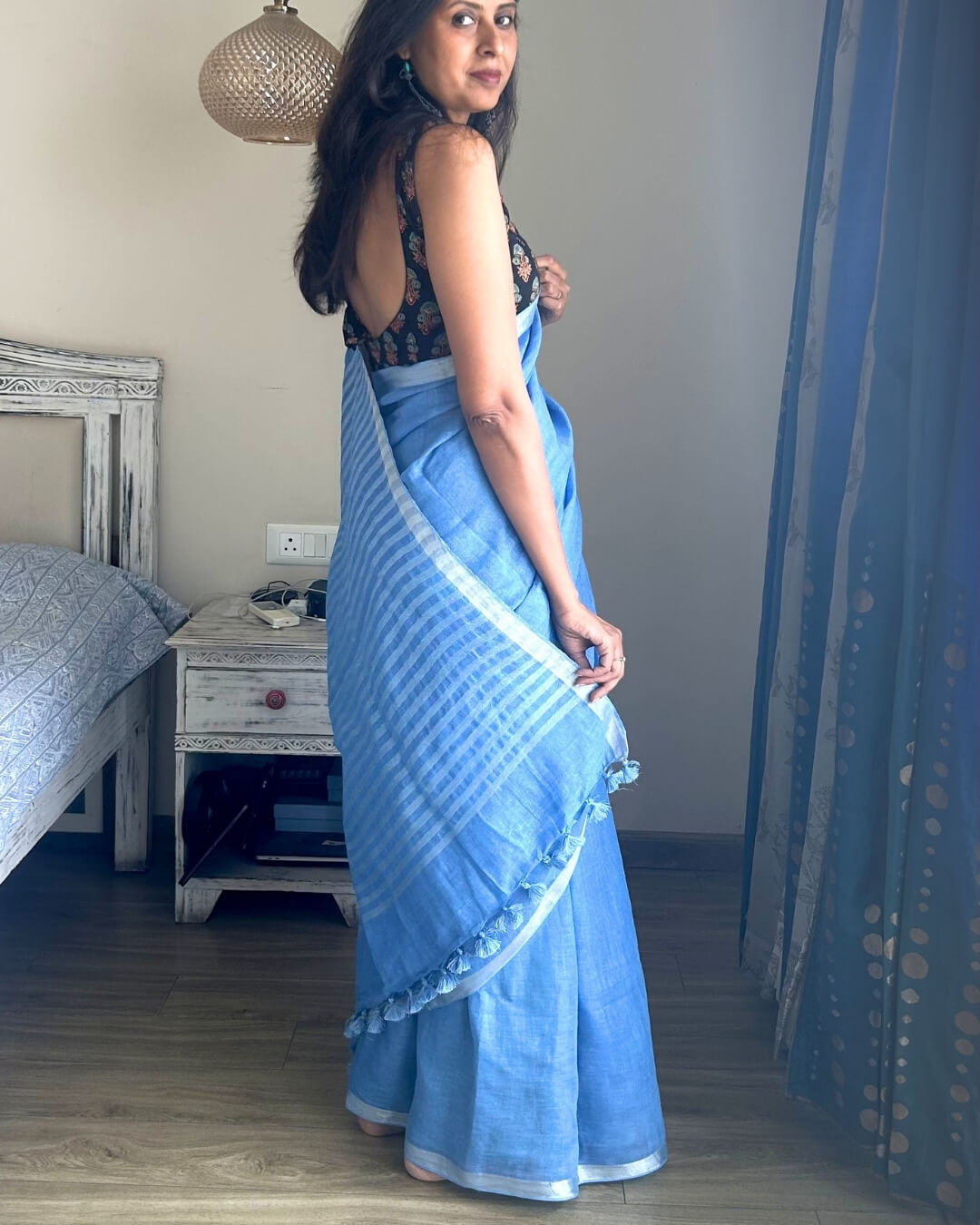 Rhea Sky Blue Linen Saree