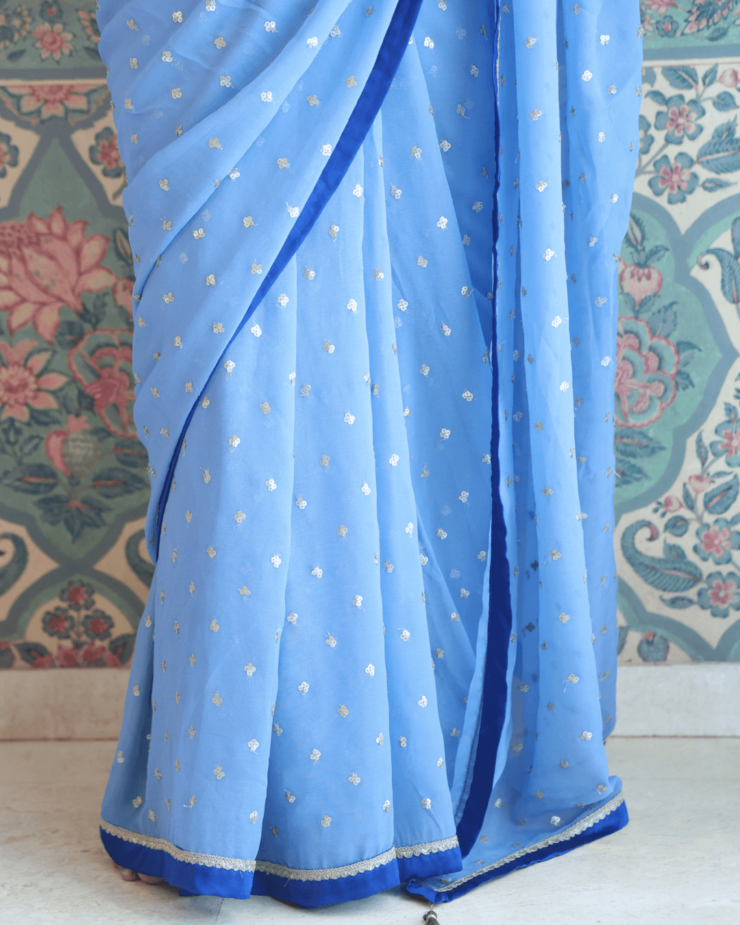 "Jhilmil" Powder Blue Georgette Saree