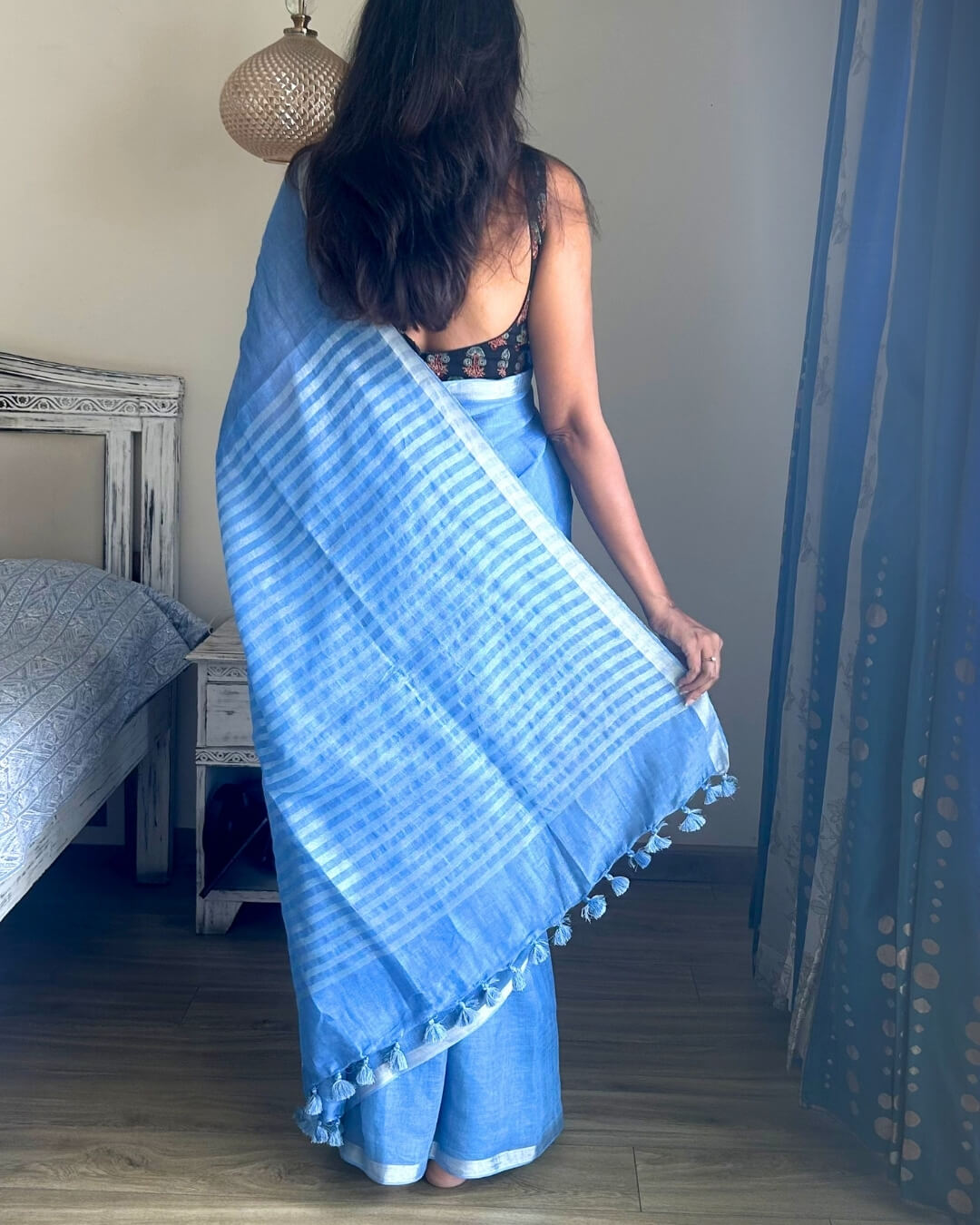 Rhea Sky Blue Linen Saree