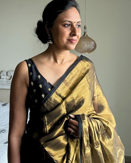 Gold Mulmul Saree