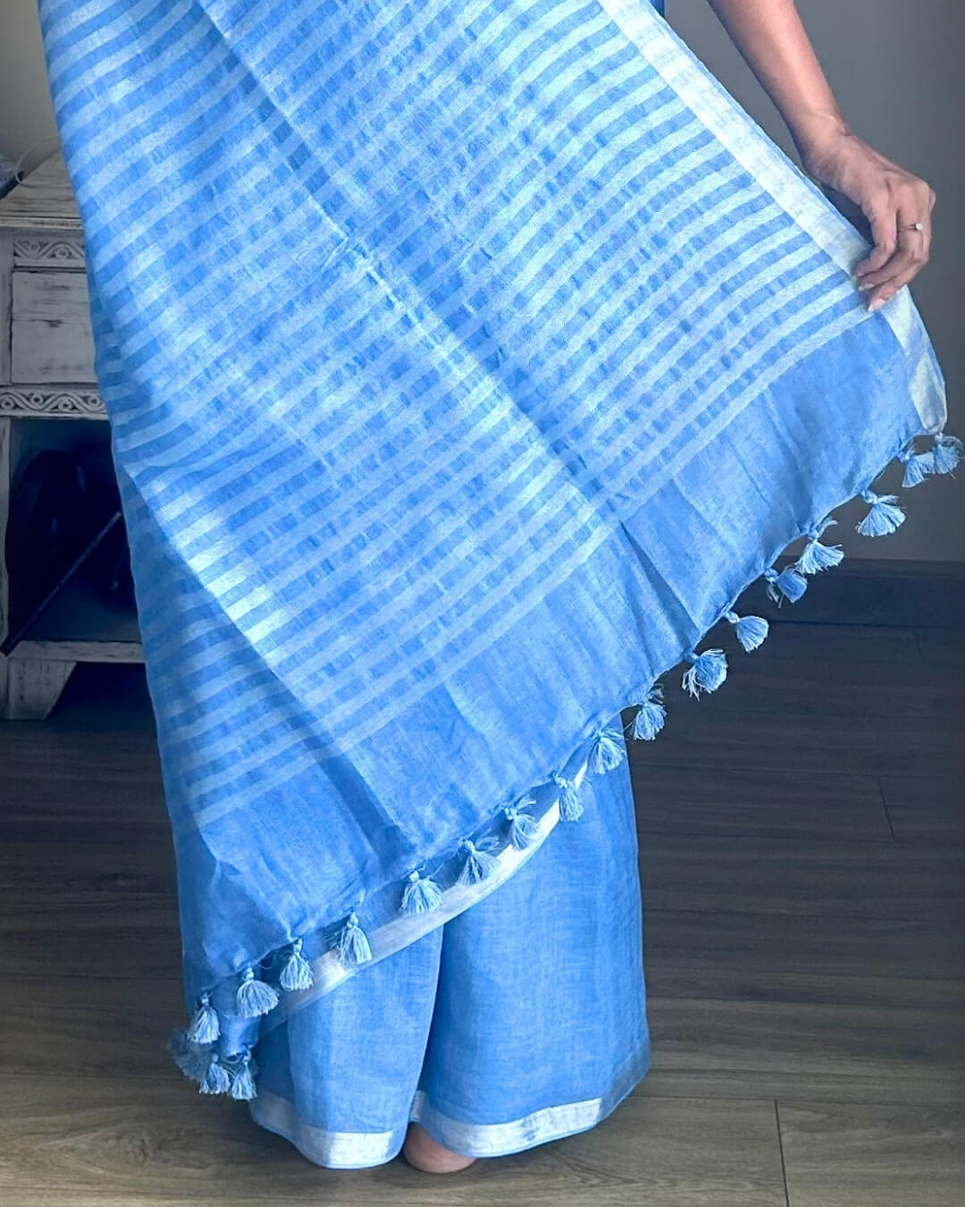 Rhea Sky Blue Linen Saree