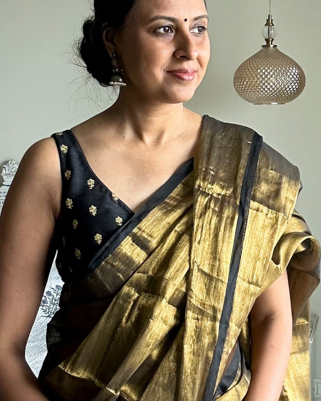 Gold Mulmul Saree