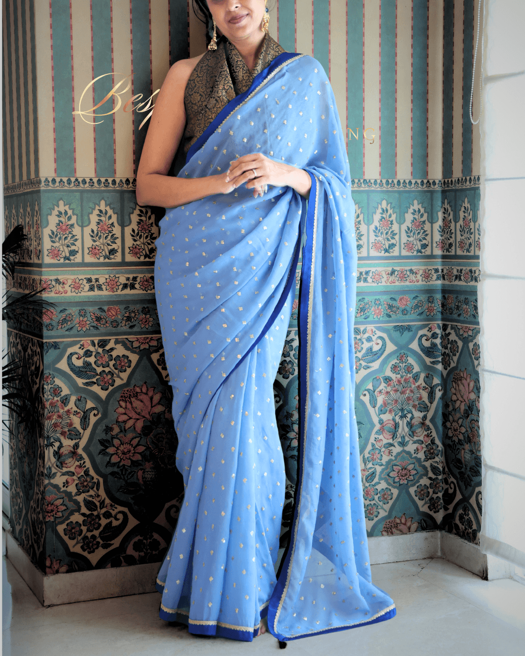 "Jhilmil" Powder Blue Georgette Saree