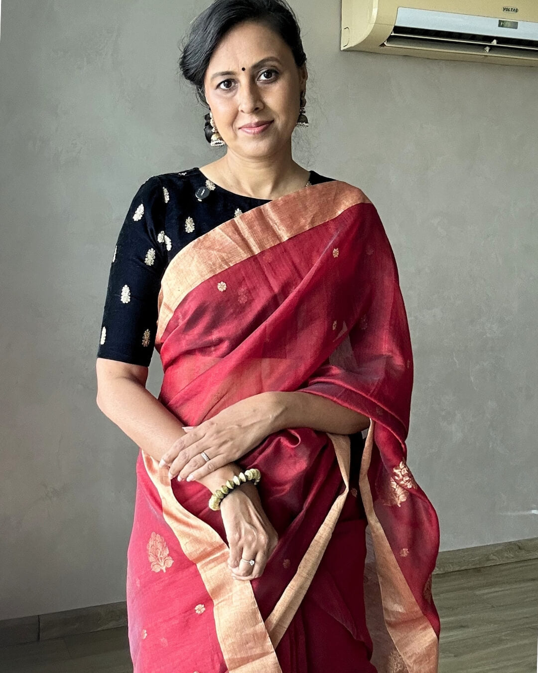 Mrinalini Red Cotton silk Chanderi