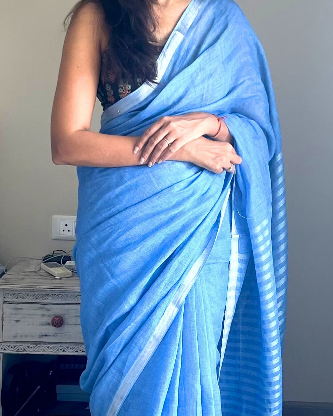 Rhea Sky Blue Linen Saree