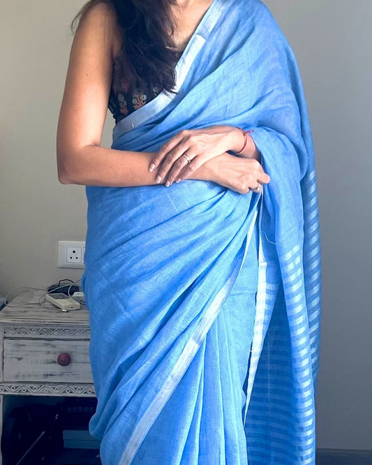 Rhea Sky Blue Linen Saree