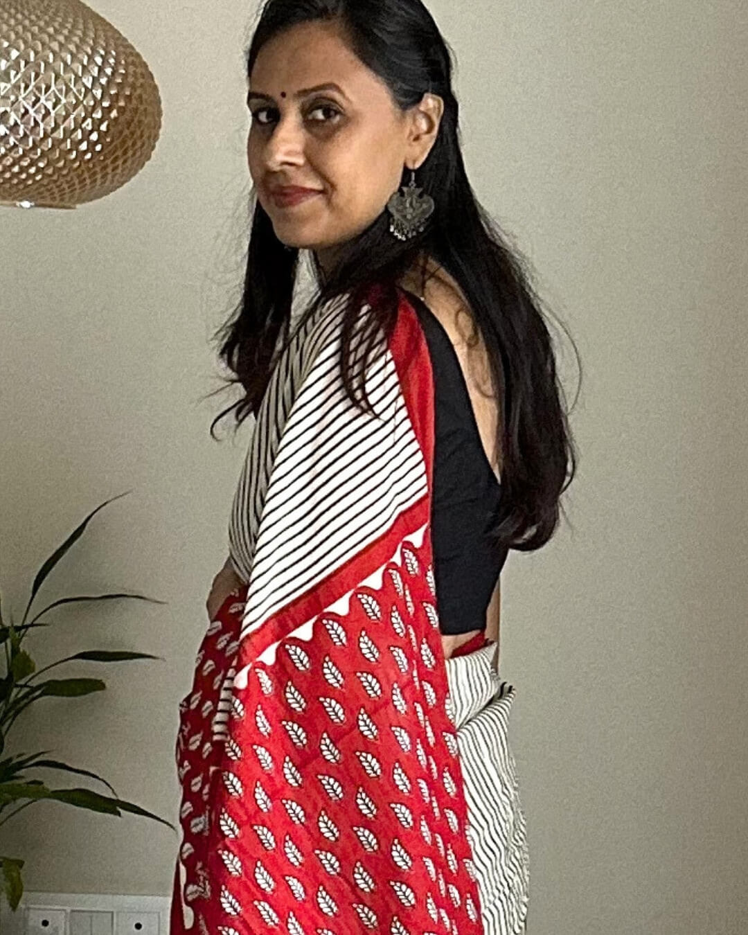 Kumkum Block Printed Mulmul Saree