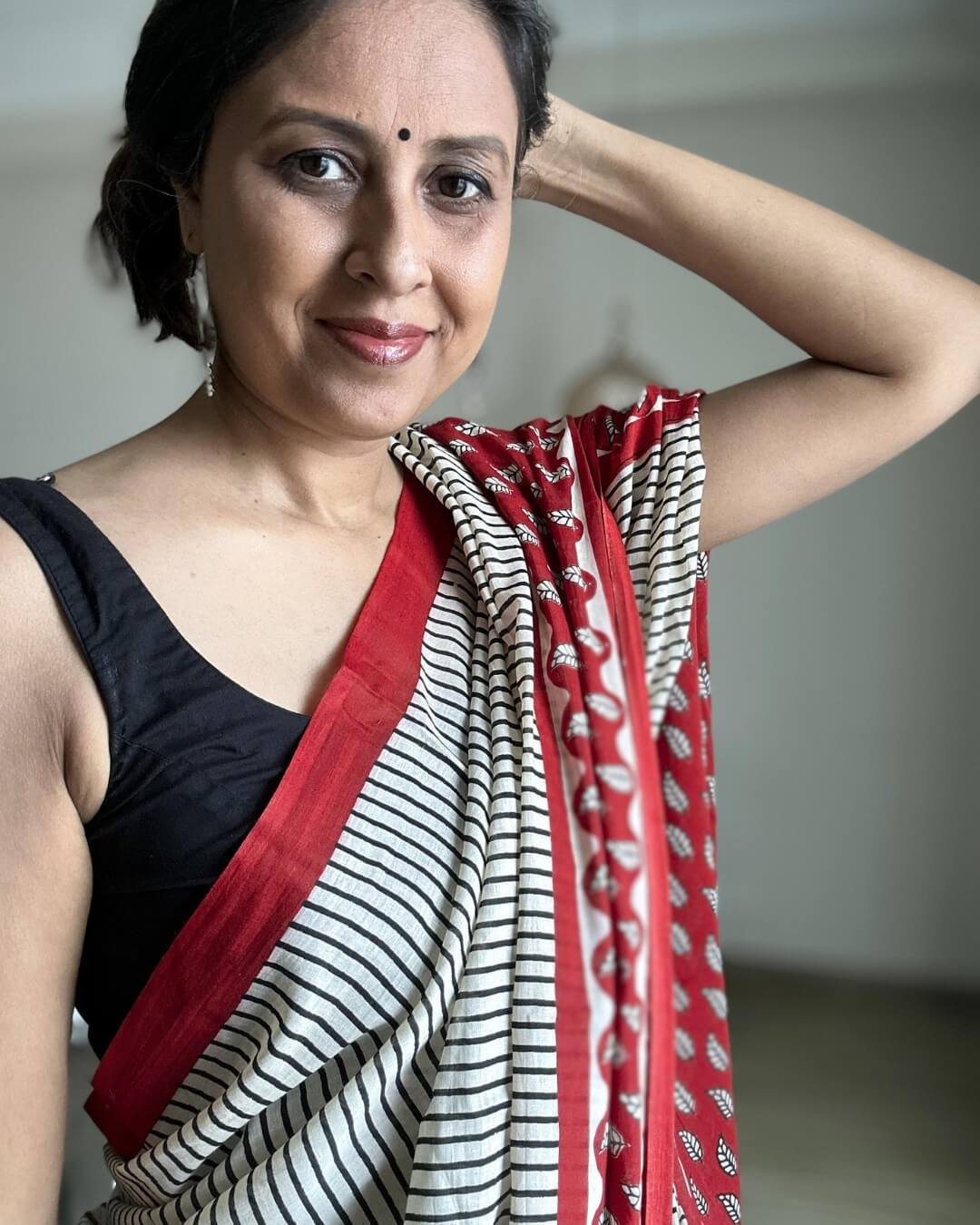 Kumkum Block Printed Mulmul Saree