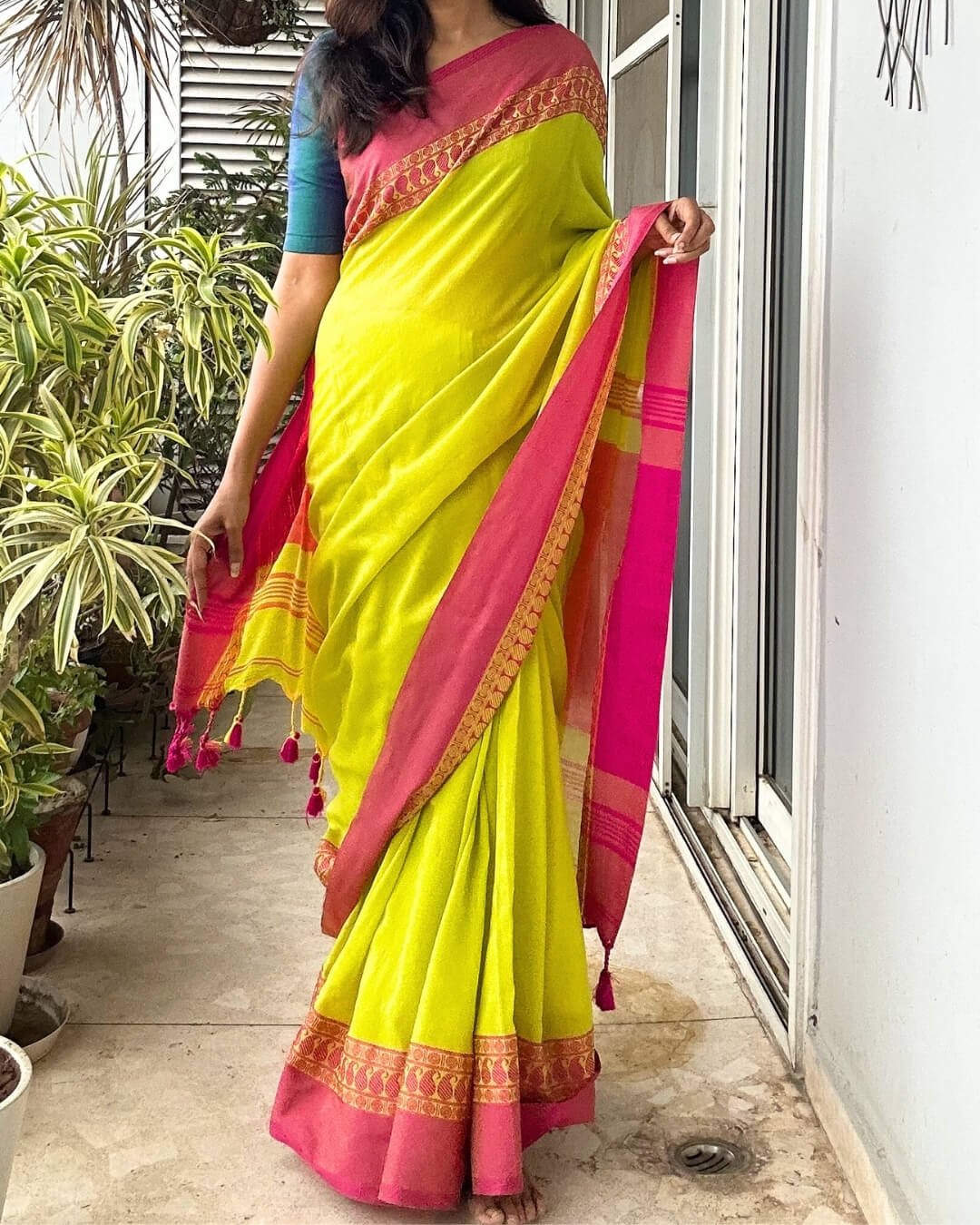 Rangrez Neon Green Tant Saree