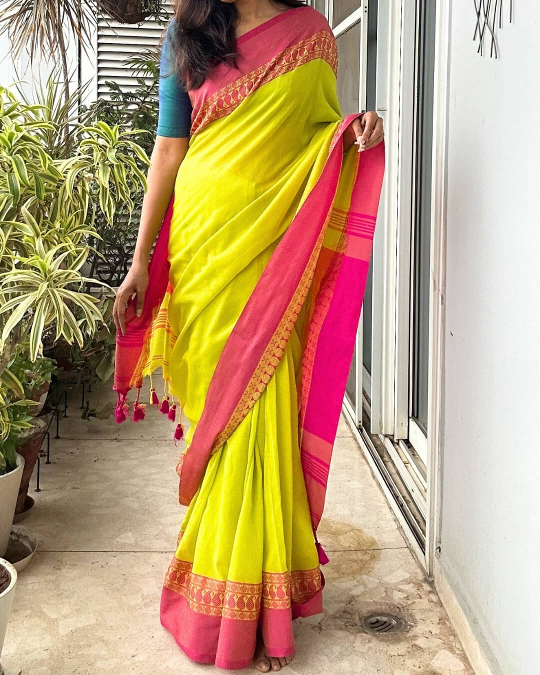 Rangrez Neon Green Tant Saree