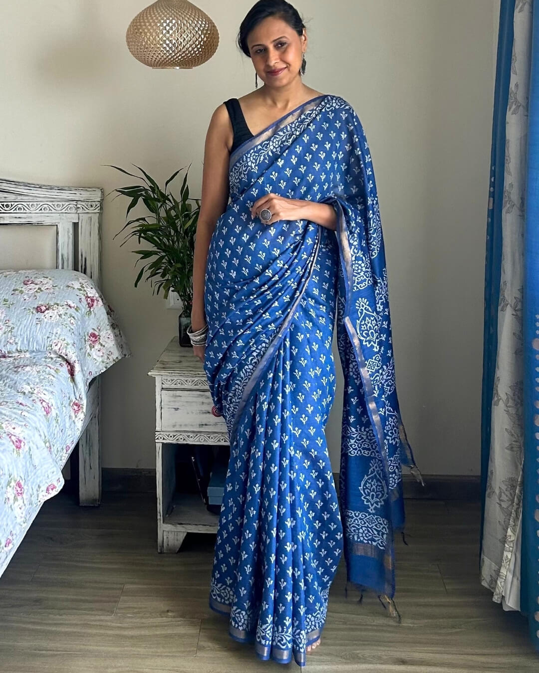 Neelima Indigo blue Block Printed Saree