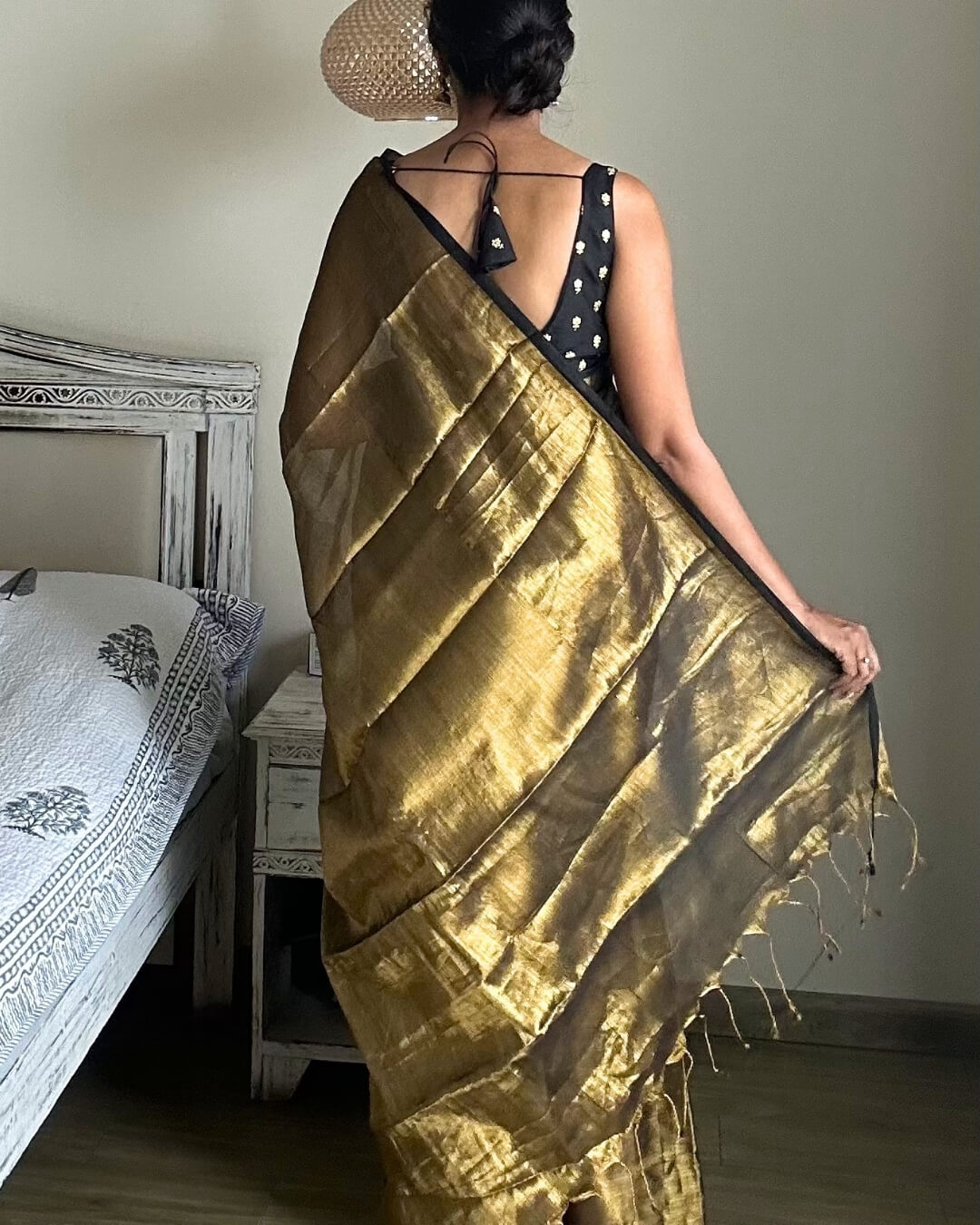 Gold Mulmul Saree