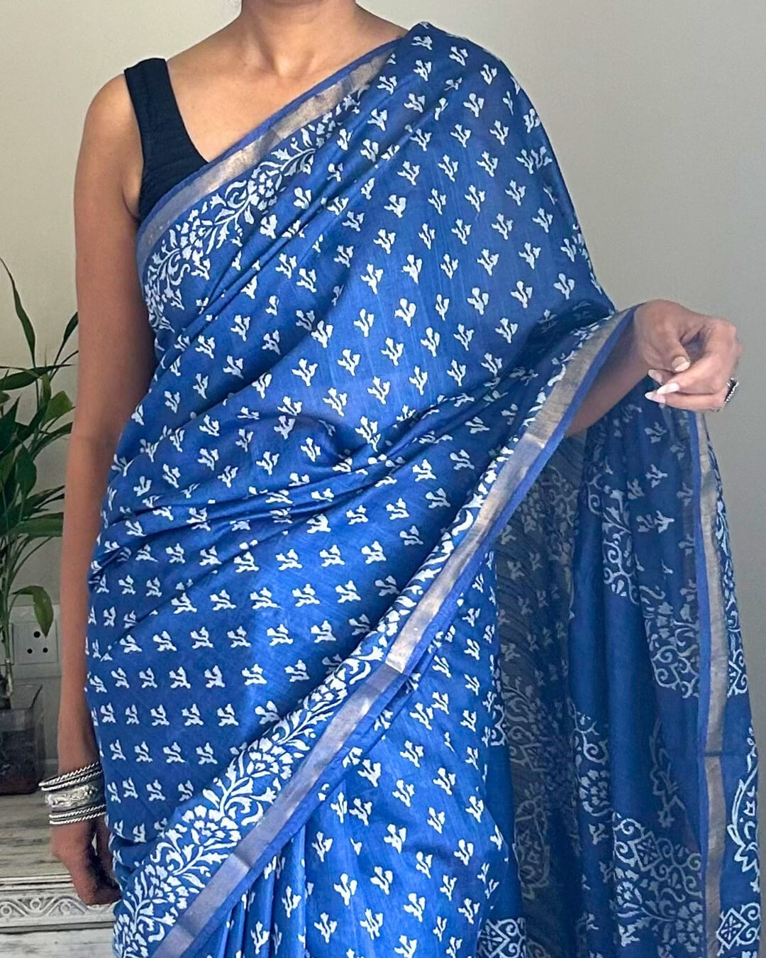 Neelima Indigo blue Block Printed Saree