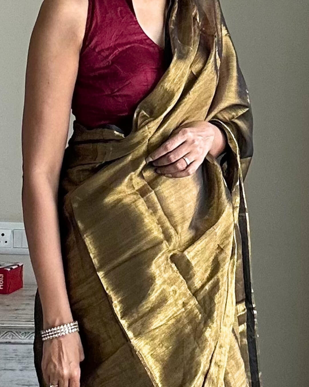 Gold Mulmul Saree