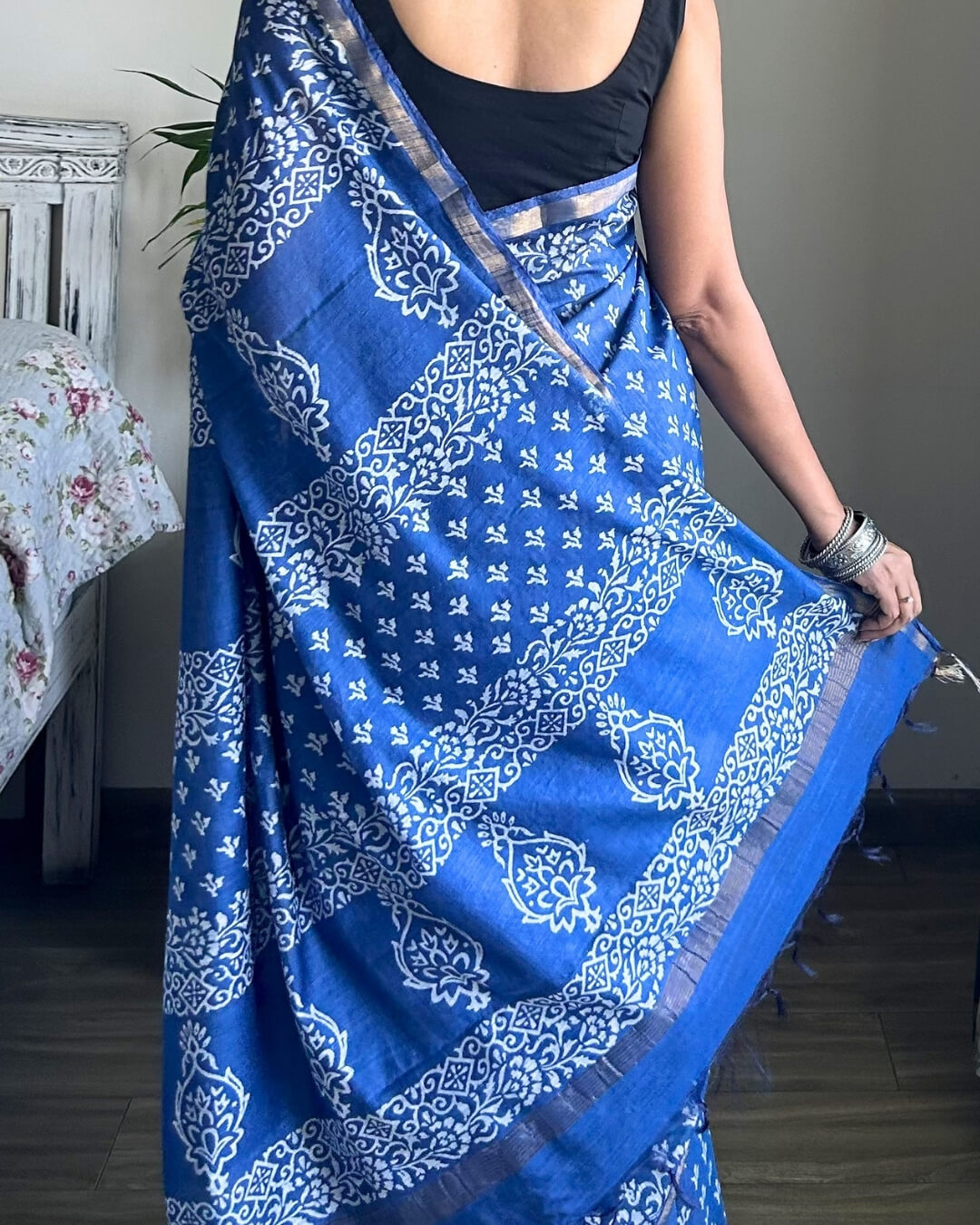 Neelima Indigo blue Block Printed Saree