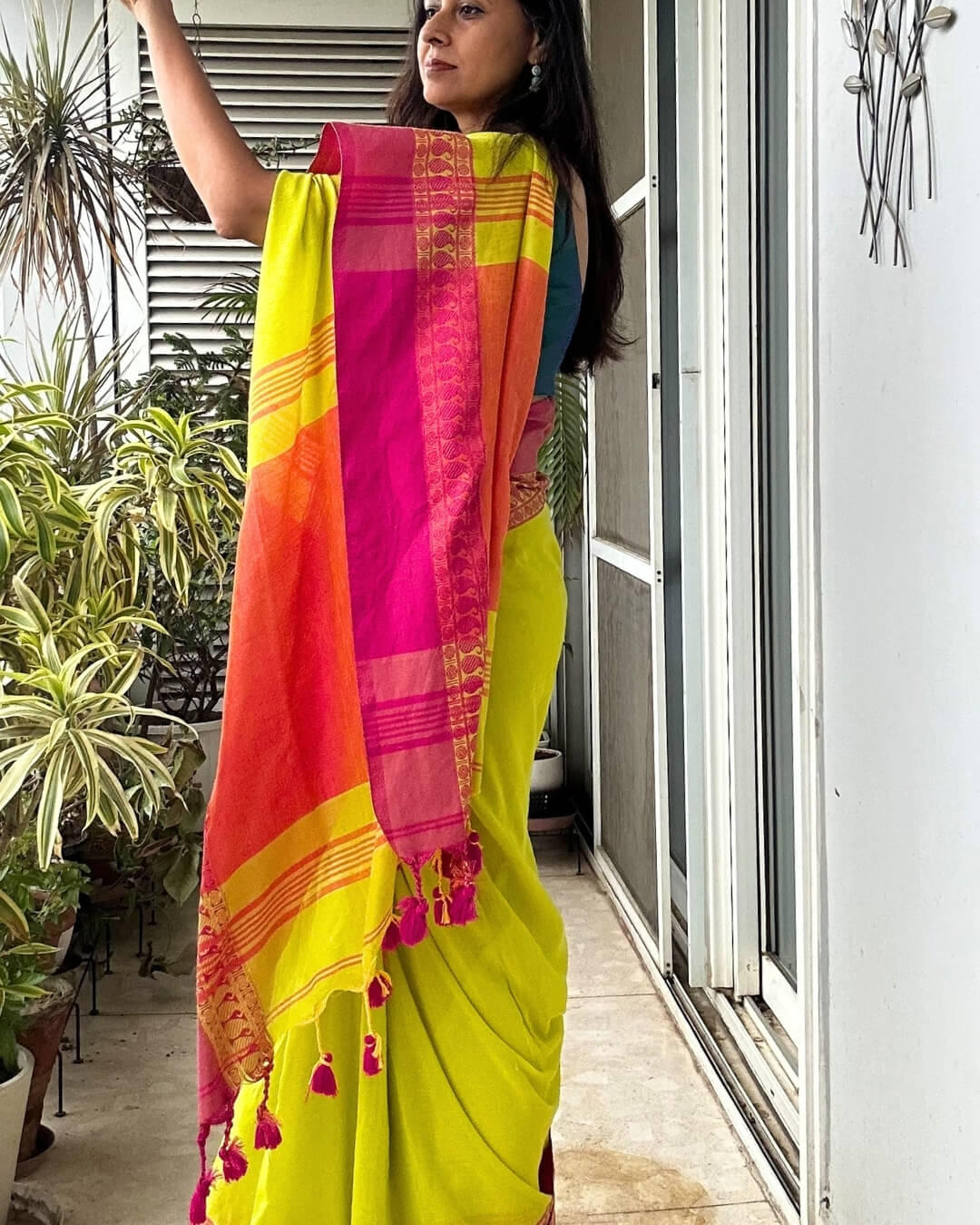 Rangrez Neon Green Tant Saree