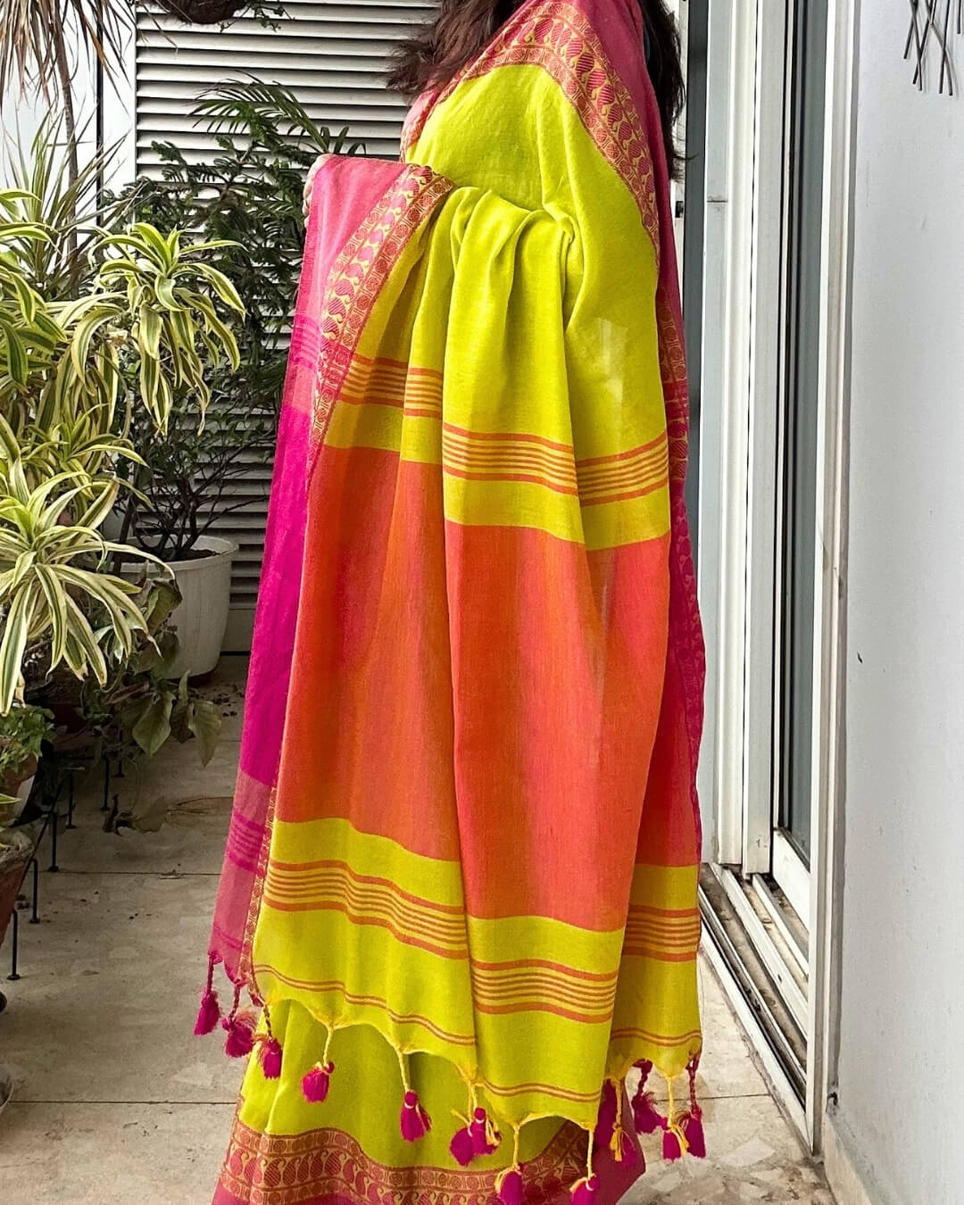 Rangrez Neon Green Tant Saree