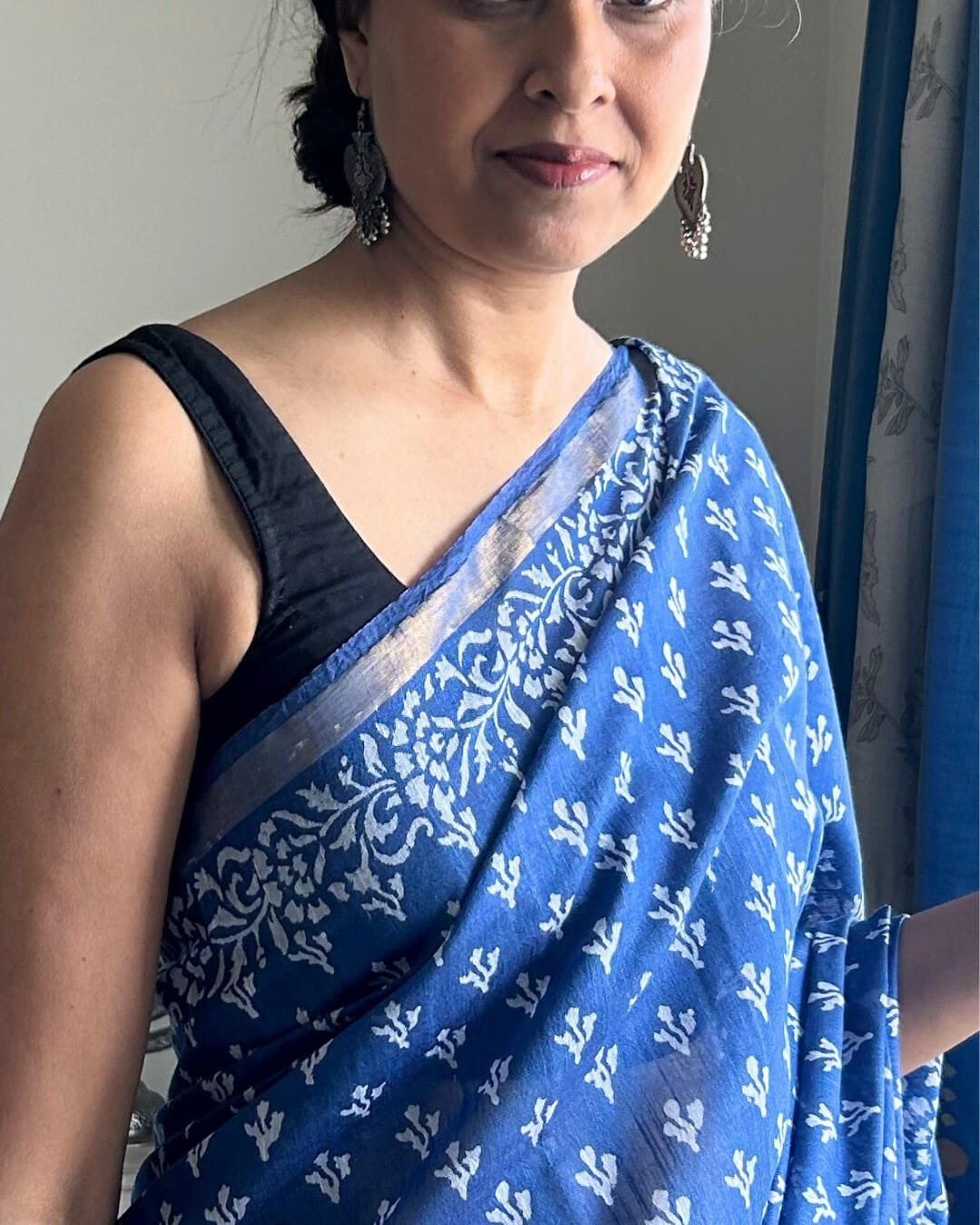Neelima Indigo blue Block Printed Saree