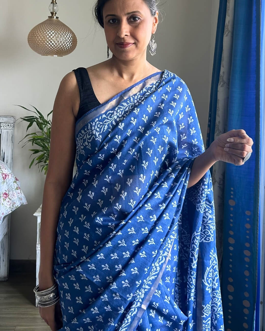 Neelima Indigo blue Block Printed Saree