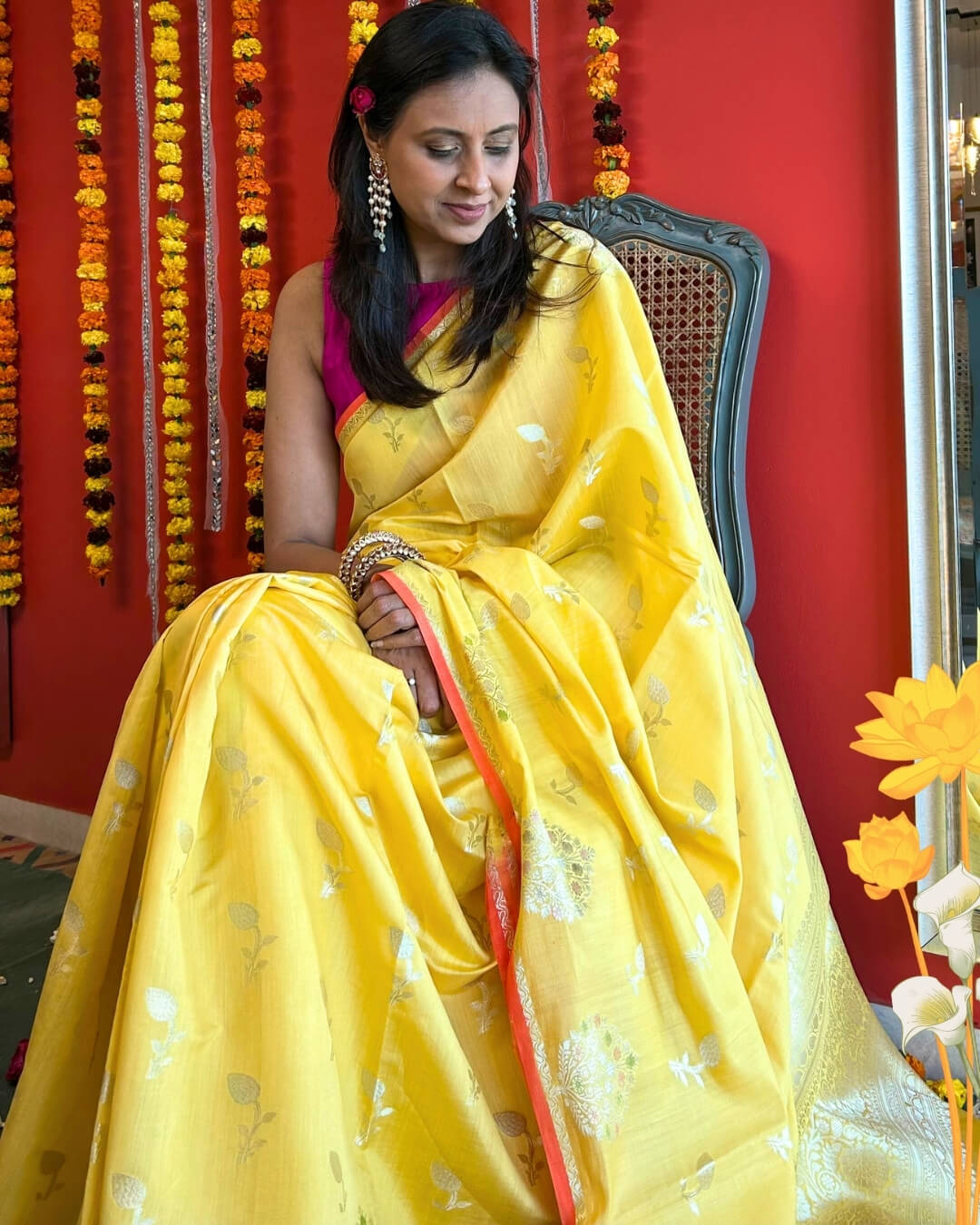 Marigold Yellow Meenakari Banarsi Saree