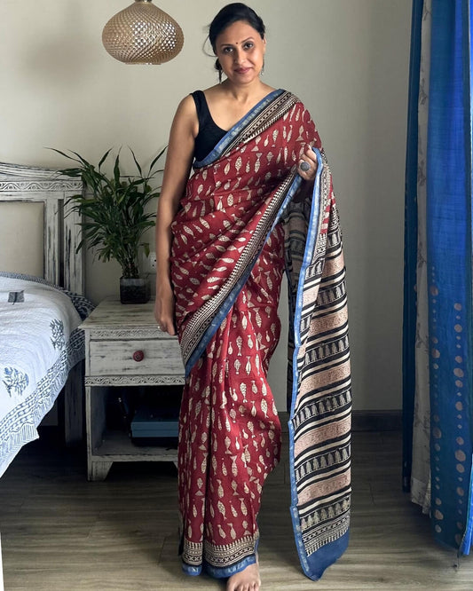 Meenakshi Chanderi Hand Block Printed Saree