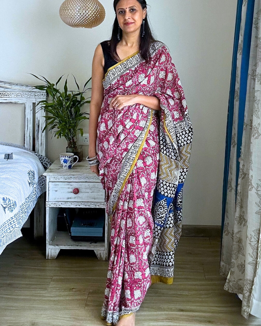 Gulnaar Hand Block Printed Mulmul Saree