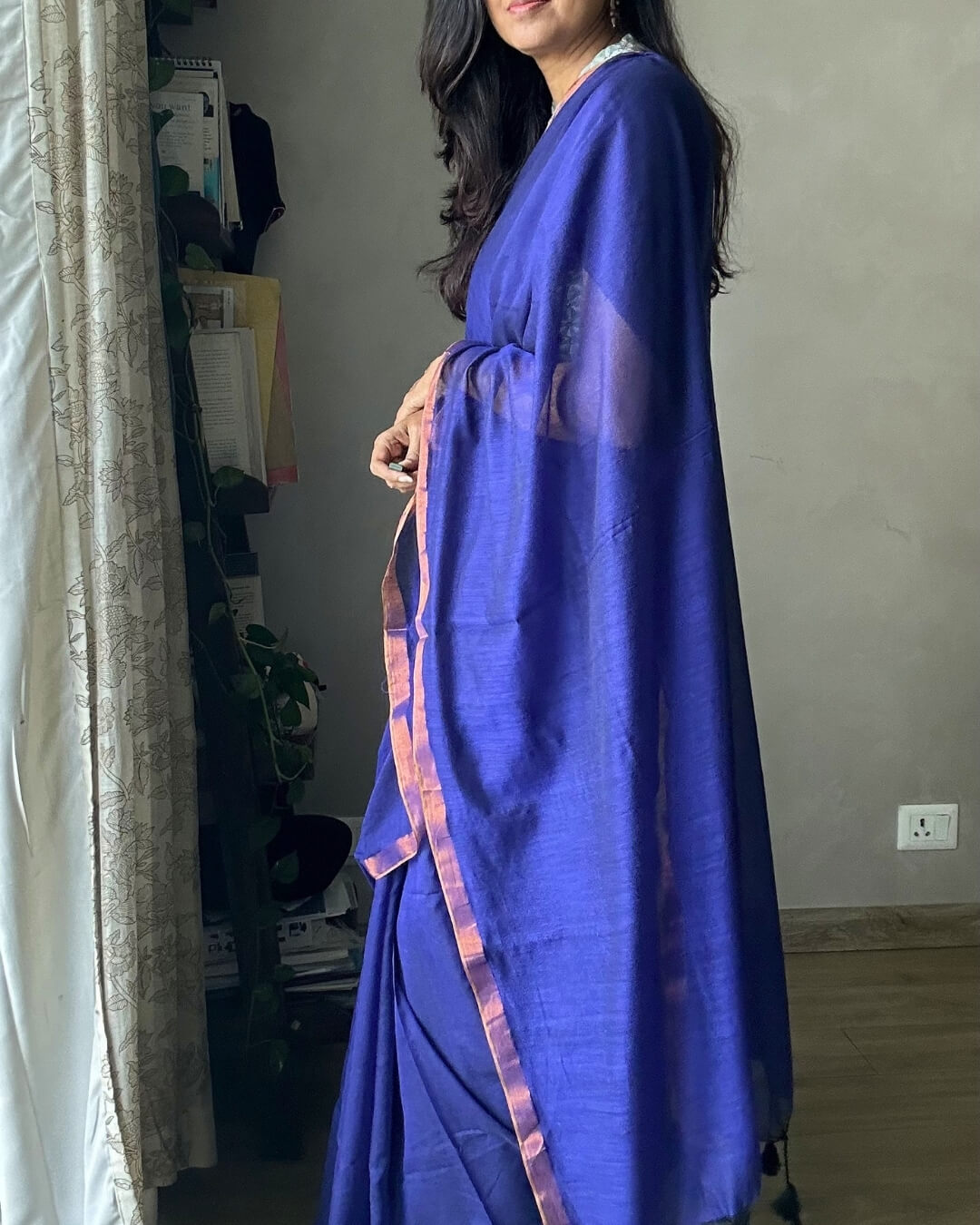 Shyama Blue Mulmul Saree